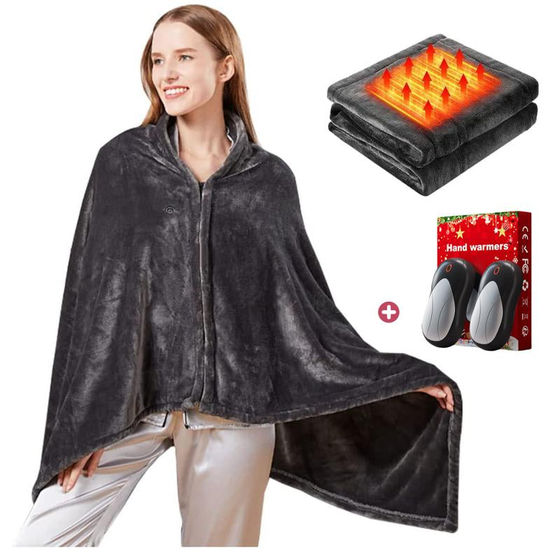 Portable Heated Blanket Shawl, USB Heated Blanket Shawl 59'' X 33.5'' Wearable Electric Blanket Small without Battery Pack Adjustable 3 Levels Fast Heating Electric Throw Machine Washable USB Heated Wrap for Office/Home,Soft Heated Throw Blanket