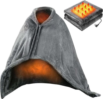 Portable Heated Blanket Shawl, USB Heated Blanket Shawl 59'' X 33.5'' Wearable Electric Blanket Small without Battery Pack Adjustable 3 Levels Fast Heating Electric Throw Machine Washable USB Heated Wrap for Office/Home,Soft Heated Throw Blanket