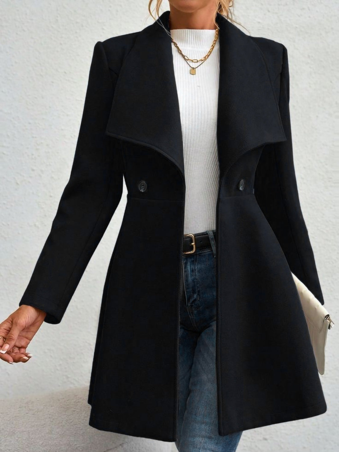 Collared Neck Button Up Long Sleeve Coat