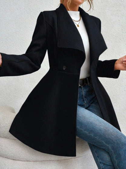 Collared Neck Button Up Long Sleeve Coat