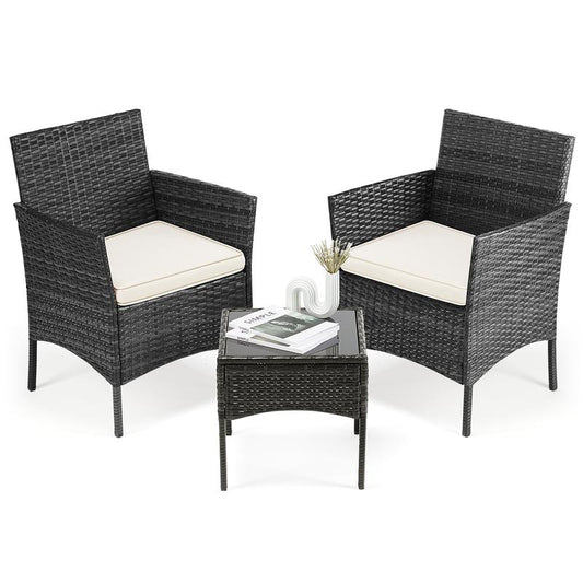 Furniture Set 4 Pieces Outdoor Rattan Chair Wicker Sofa Garden Conversation Bistro Sets for Yard,Pool or Backyard Patio Furniture Set 4 Pieces, Outdoor Furniture with Glass Table, Weaving Wicker Rattan Patio Chairs for Garden, Terrace, Porch, Lawns