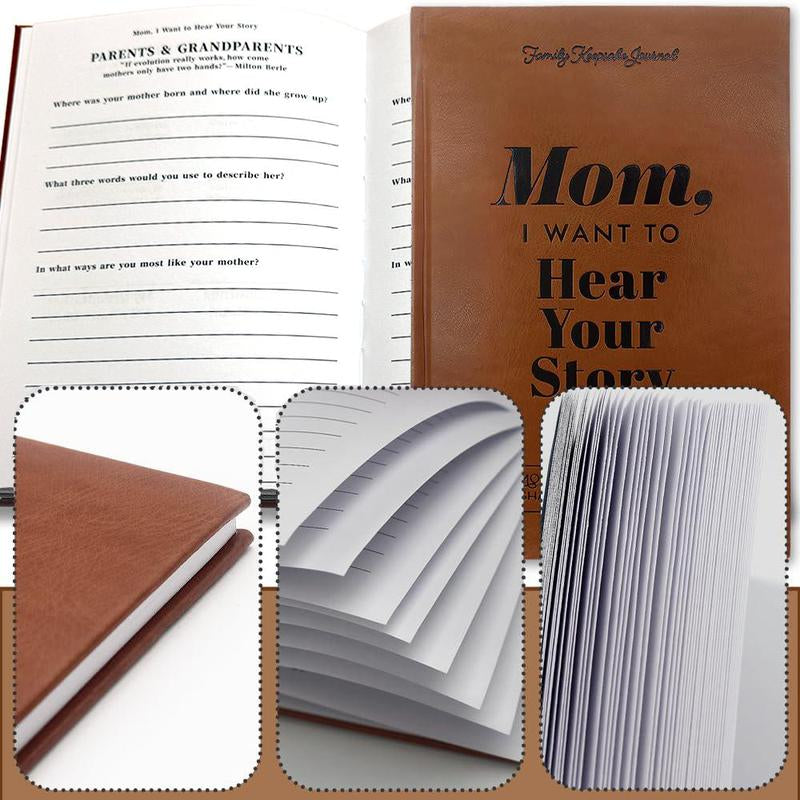 Mom I Want to Hear Your Story Notebook, 1 Count PU Leather Hardcover Notebook, Instructional Diary, Meaningful Memory Gift for Mom