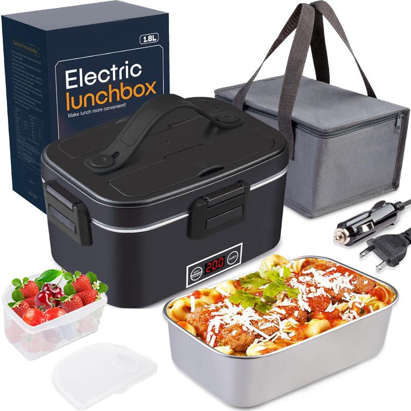 Electric Lunch Box Portable Food Warmer for Adults, 80W Food Warmer Lunch Box 1.5&1.8L Stainless Steel Containers & Bags 12V/24V/110V Stainless Steel Containers, Forks, Spoons & Bags for Car/Truck/Work/Outdoor Use