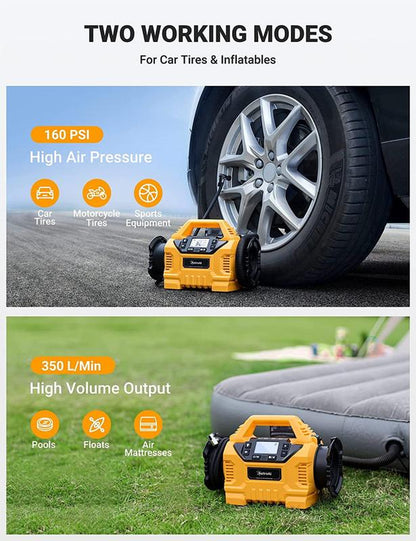 Astroai Cordless Tire Inflator Portable Air Compressor for Car 160PSI with HD Screen, 3 Power Sources & Dual Powerful Motors, Heavy Duty Air Pump Inflation/Deflation Father Day Gifts