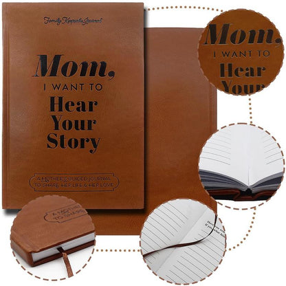 Mom I Want to Hear Your Story Notebook, 1 Count PU Leather Hardcover Notebook, Instructional Diary, Meaningful Memory Gift for Mom